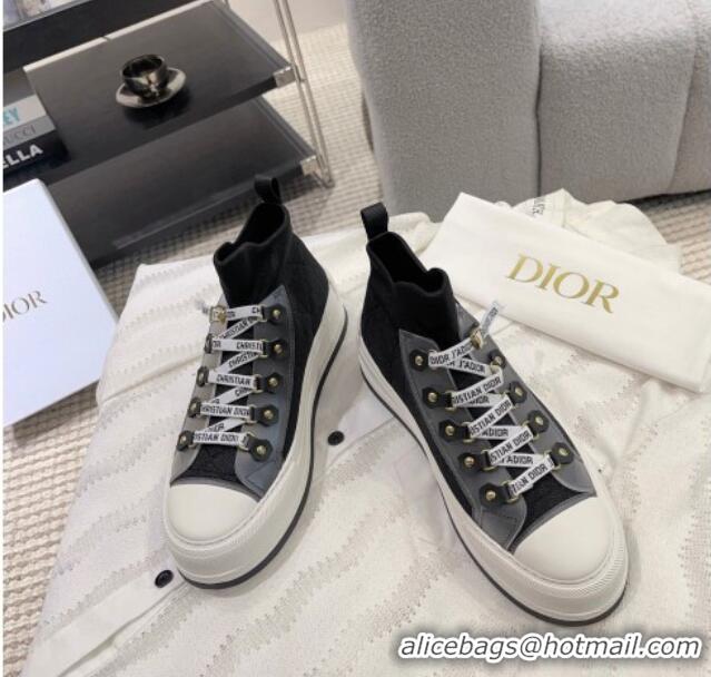 Good Quality Dior Walk'n'Dior High-top Platform Sneakers in Cannage Knit Black 912006