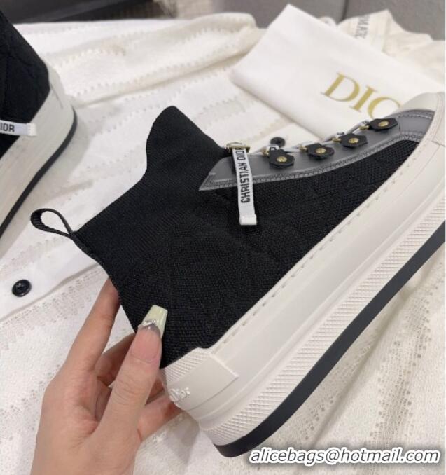 Good Quality Dior Walk'n'Dior High-top Platform Sneakers in Cannage Knit Black 912006