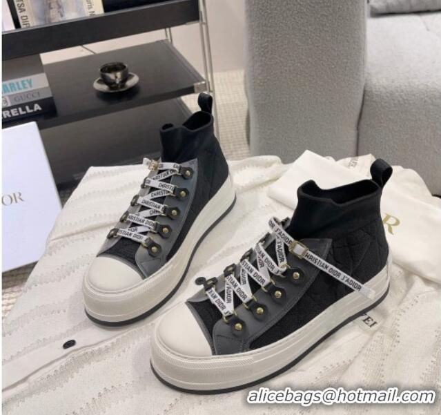 Good Quality Dior Walk'n'Dior High-top Platform Sneakers in Cannage Knit Black 912006