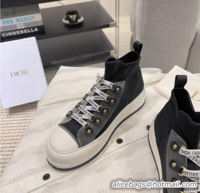 Good Quality Dior Walk'n'Dior High-top Platform Sneakers in Cannage Knit Black 912006