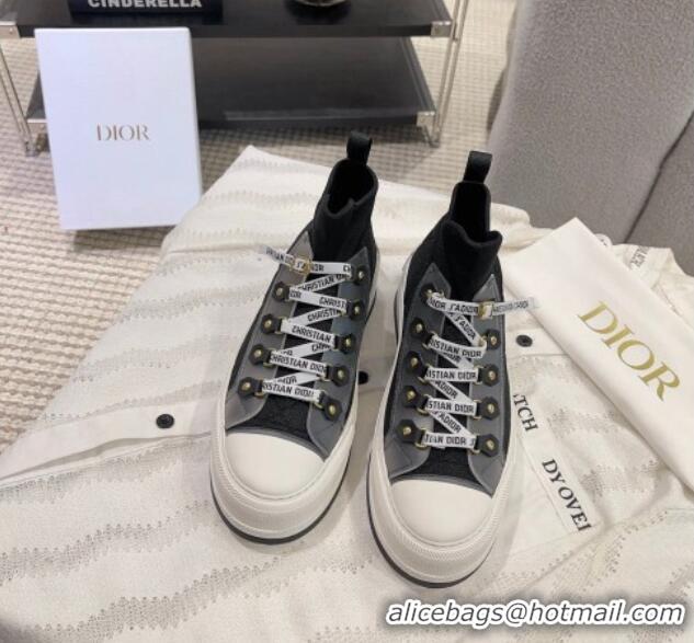 Good Quality Dior Walk'n'Dior High-top Platform Sneakers in Cannage Knit Black 912006