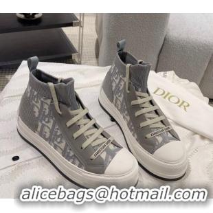 Top Grade Dior Walk'n'Dior High-top Platform Sneakers in Oblique Knit Grey 912007