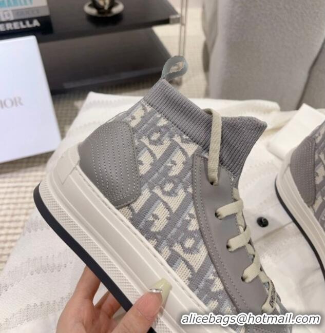 Top Grade Dior Walk'n'Dior High-top Platform Sneakers in Oblique Knit Grey 912007