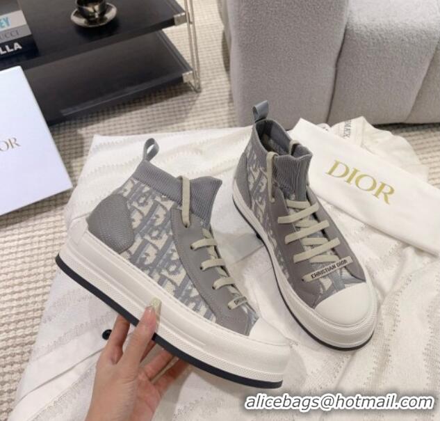 Top Grade Dior Walk'n'Dior High-top Platform Sneakers in Oblique Knit Grey 912007