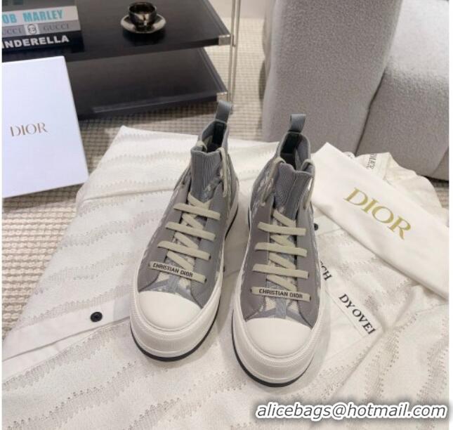 Top Grade Dior Walk'n'Dior High-top Platform Sneakers in Oblique Knit Grey 912007