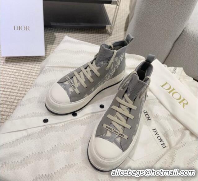 Top Grade Dior Walk'n'Dior High-top Platform Sneakers in Oblique Knit Grey 912007