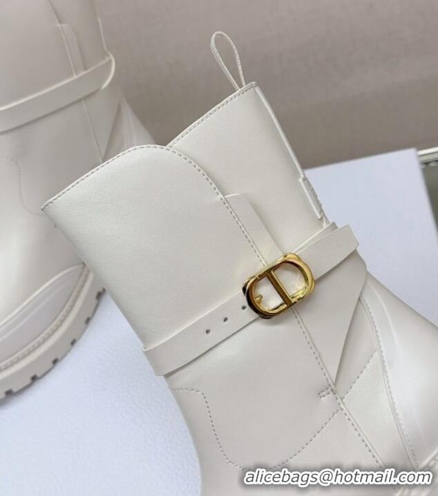 Grade Quality Dior Empreinte Calfskin Ankle Boots with CD Strap White 912008