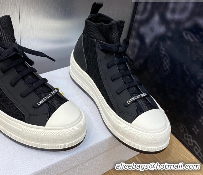 Classic Hot Dior Walk'n'Dior High-top Platform Sneakers in Oblique Knit Black/White 916003