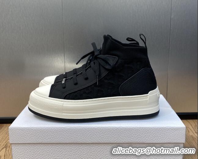 Classic Hot Dior Walk'n'Dior High-top Platform Sneakers in Oblique Knit Black/White 916003