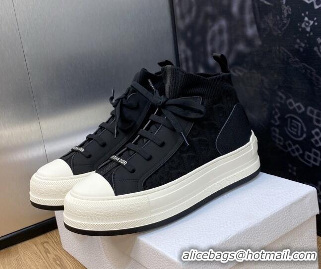 Classic Hot Dior Walk'n'Dior High-top Platform Sneakers in Oblique Knit Black/White 916003