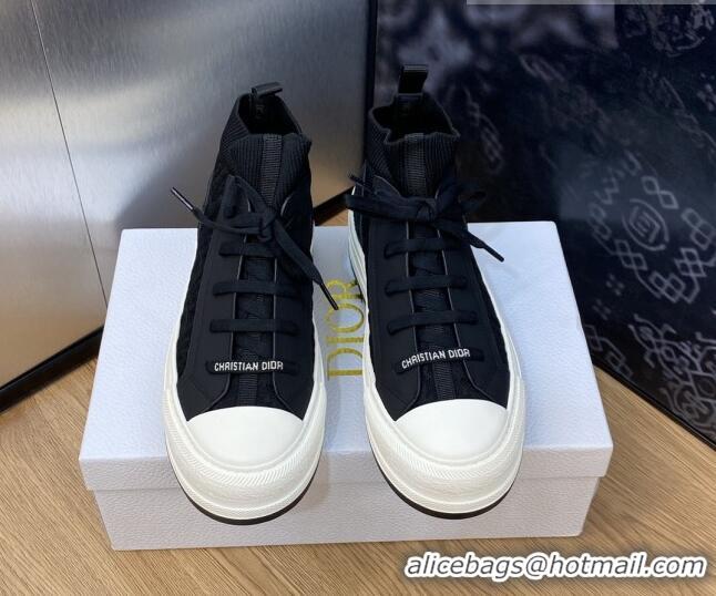 Classic Hot Dior Walk'n'Dior High-top Platform Sneakers in Oblique Knit Black/White 916003