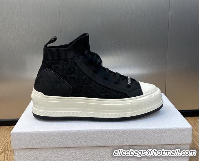 Classic Hot Dior Walk'n'Dior High-top Platform Sneakers in Oblique Knit Black/White 916003