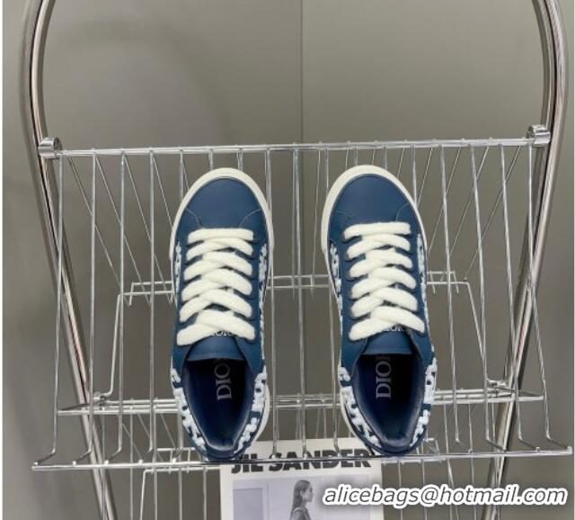 Durable Dior B33 Low-top Sneakers in Navy Blue Smooth Calfskin and Cream Oblique Raised Embroidery 926010