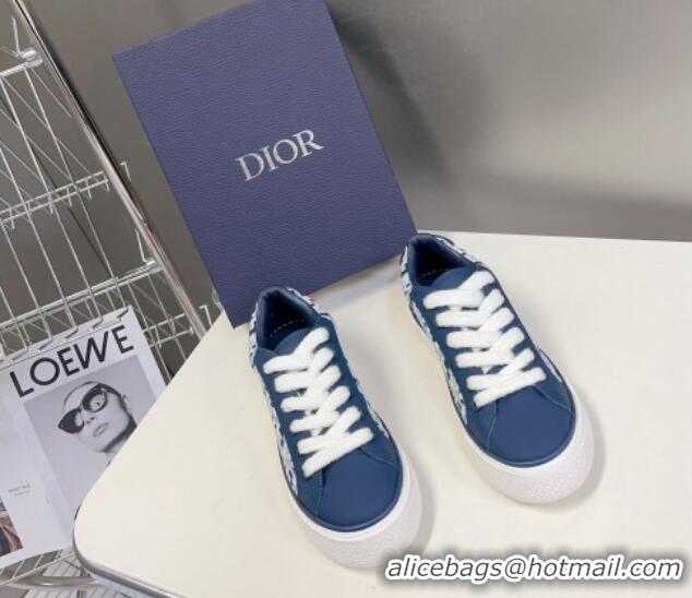 Durable Dior B33 Low-top Sneakers in Navy Blue Smooth Calfskin and Cream Oblique Raised Embroidery 926010