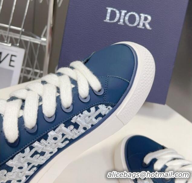 Durable Dior B33 Low-top Sneakers in Navy Blue Smooth Calfskin and Cream Oblique Raised Embroidery 926010