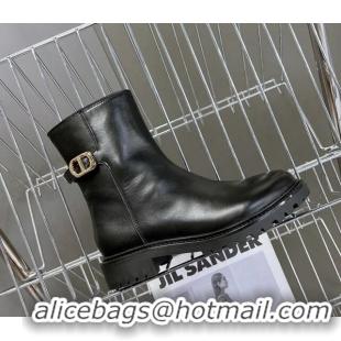 Best Grade Dior 30 Montaigne Calfskin Ankle Boots with CD Strap Black 011082