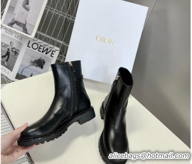 Best Grade Dior 30 Montaigne Calfskin Ankle Boots with CD Strap Black 011082