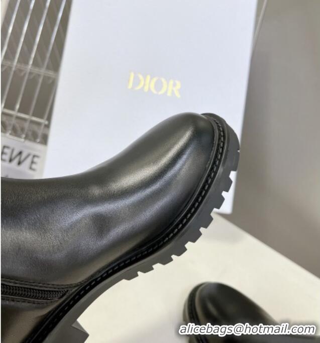 Best Grade Dior 30 Montaigne Calfskin Ankle Boots with CD Strap Black 011082