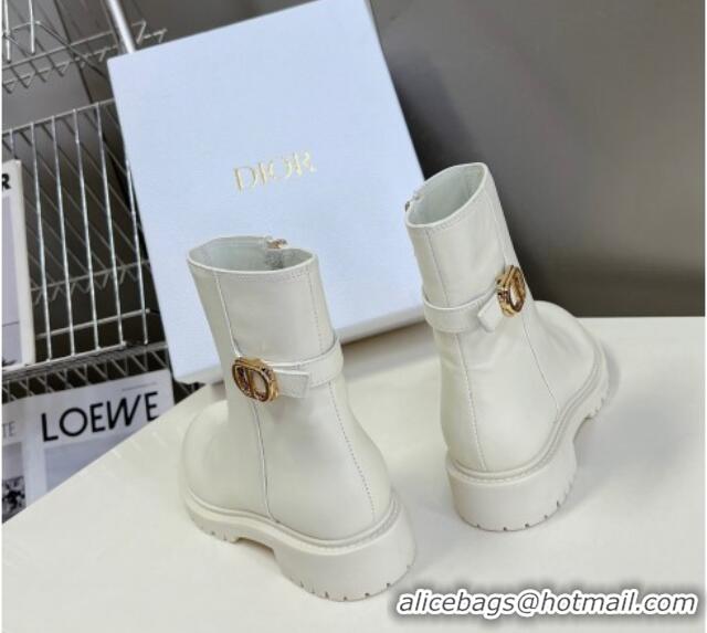 Big Discount Dior 30 Montaigne Calfskin Ankle Boots with CD Strap White 011083