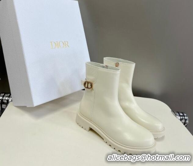 Big Discount Dior 30 Montaigne Calfskin Ankle Boots with CD Strap White 011083