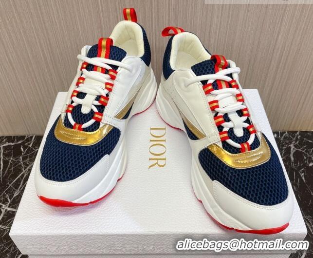 Stylish Dior B22 Sneakers in Mesh and Smooth Calfskin White/Navy Blue 011095