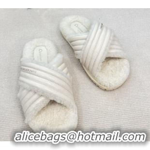 Good Quality Dior D-Cross Slide Sandals in Lambskin and White Shearling White 016034