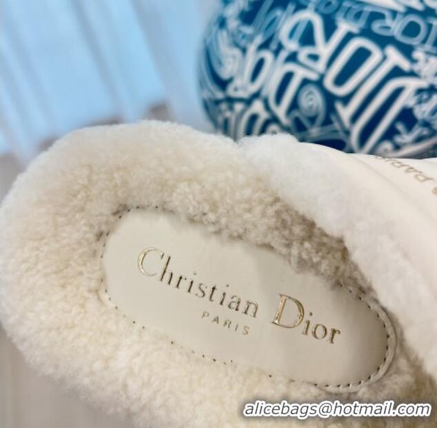 Good Quality Dior D-Cross Slide Sandals in Lambskin and White Shearling White 016034