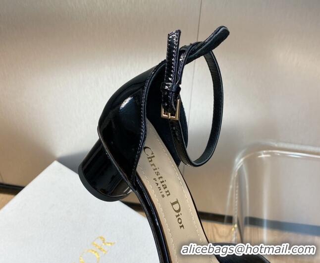 Good Looking Dior Rose Open Pumps 3.5cm in Patent Calfskin and Pearls Bloom Black 016036