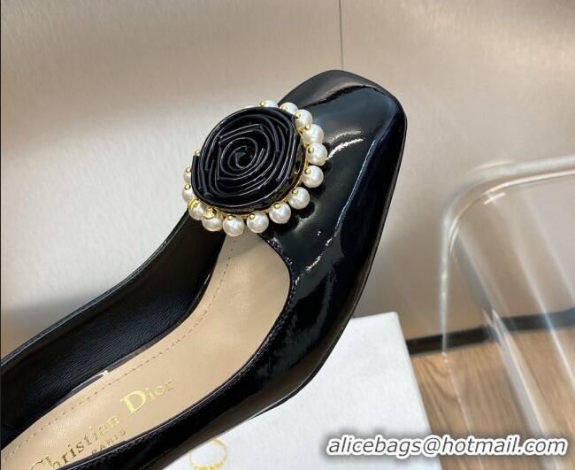 Most Popular Dior Rose Pumps 8.5cm in Patent Calfskin and Pearls Bloom Black 016037