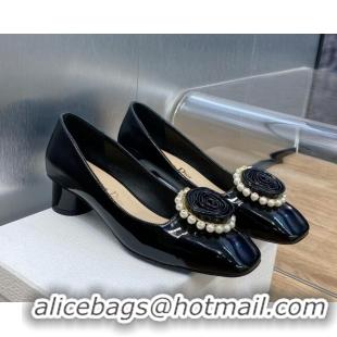 Grade Quality Dior Rose Pumps 3.5cm in Patent Calfskin and Pearls Bloom Black 016038