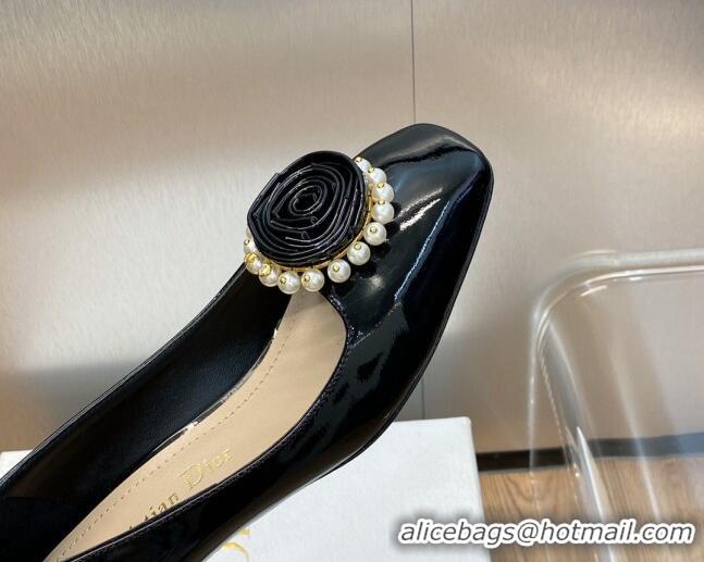 Grade Quality Dior Rose Pumps 3.5cm in Patent Calfskin and Pearls Bloom Black 016038