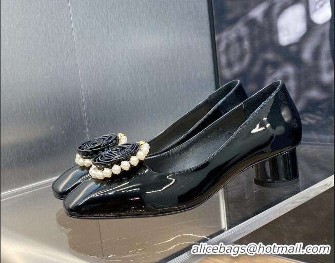 Grade Quality Dior Rose Pumps 3.5cm in Patent Calfskin and Pearls Bloom Black 016038