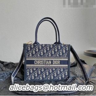 Pretty Style Dior Small Book Tote Bag in Ecru White and Blue Dior Oblique Embroidery CD5007