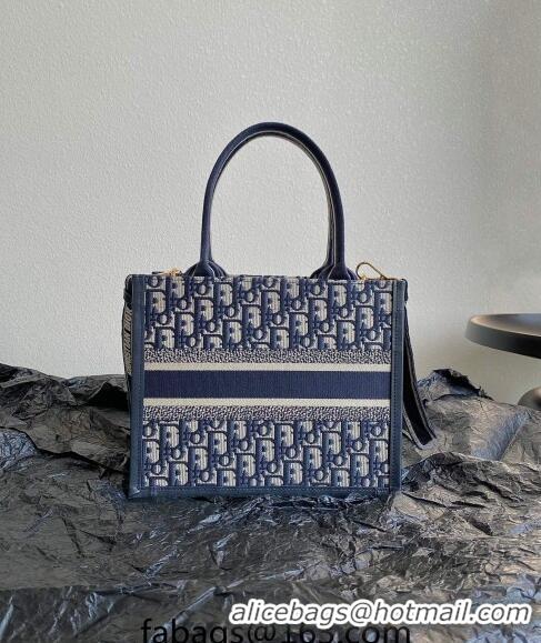 Pretty Style Dior Small Book Tote Bag in Ecru White and Blue Dior Oblique Embroidery CD5007