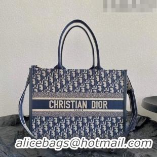 Top Grade Dior Medium Book Tote Bag in Ecru White and Blue Dior Oblique Embroidery CD5008