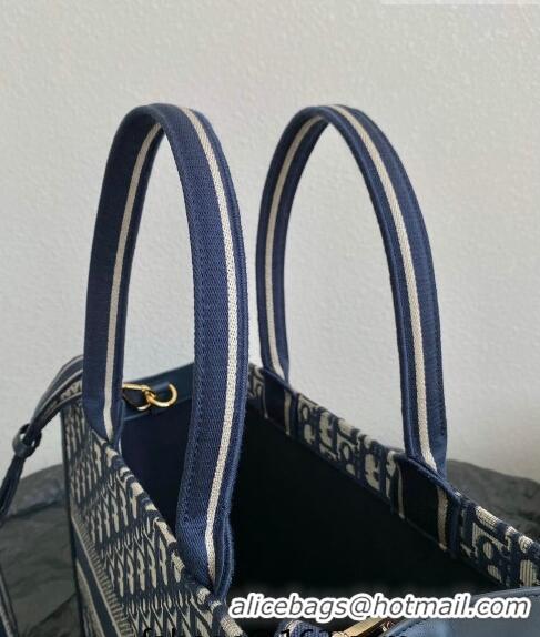 Top Grade Dior Medium Book Tote Bag in Ecru White and Blue Dior Oblique Embroidery CD5008