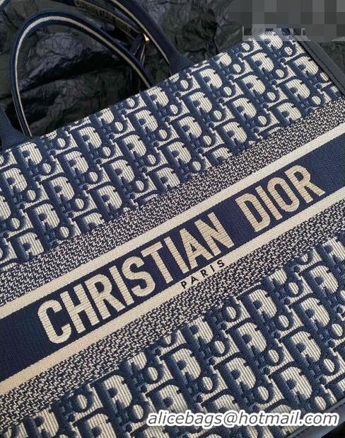 Top Grade Dior Medium Book Tote Bag in Ecru White and Blue Dior Oblique Embroidery CD5008