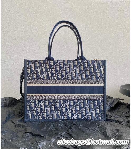 Top Grade Dior Medium Book Tote Bag in Ecru White and Blue Dior Oblique Embroidery CD5008