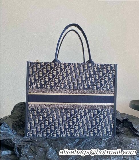 Unique Style Dior Large Book Tote Bag Bag in Ecru White and Blue Dior Oblique Embroidery CD5009