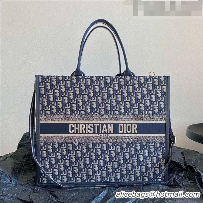 Unique Style Dior Large Book Tote Bag Bag in Ecru White and Blue Dior Oblique Embroidery CD5009