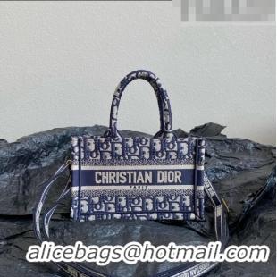 Good Quality Dior Mini Book Tote Bag in Beige and Blue Dior Oblique Embroidery with Strap CD5010