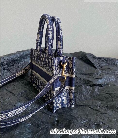 Good Quality Dior Mini Book Tote Bag in Beige and Blue Dior Oblique Embroidery with Strap CD5010