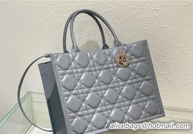 Good Taste Dior Medium Tote Bag in Cannage Calfskin DR111501 Grey