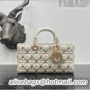 Promotional Dior Medium Lady D-Joy Bag in White Cannage Lambskin with Gold-Finish Butterfly Studs M0540