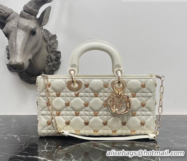 Promotional Dior Medium Lady D-Joy Bag in White Cannage Lambskin with Gold-Finish Butterfly Studs M0540