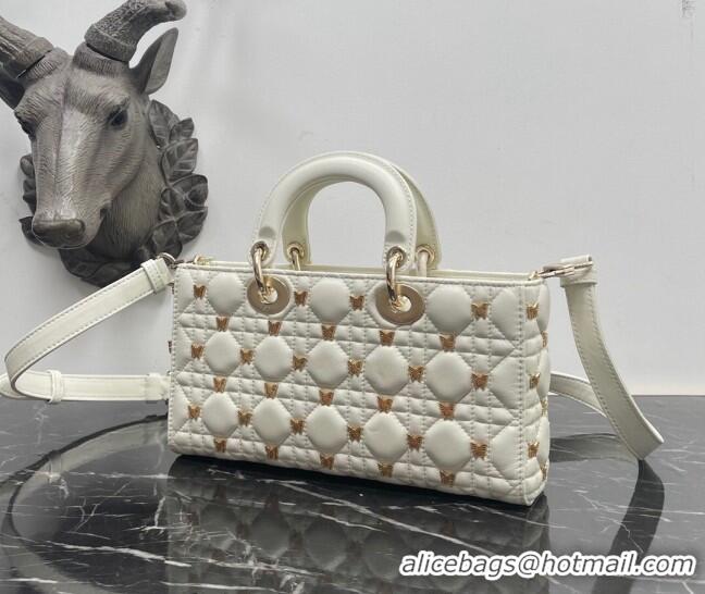 Promotional Dior Medium Lady D-Joy Bag in White Cannage Lambskin with Gold-Finish Butterfly Studs M0540