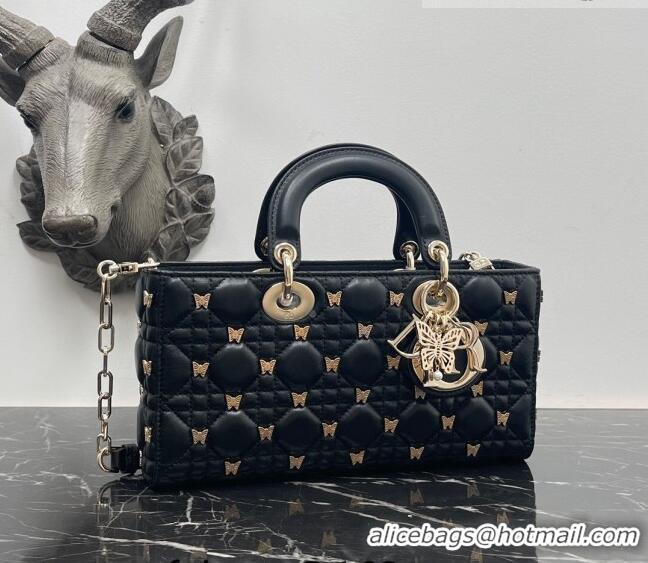 Inexpensive Dior Medium Lady D-Joy Bag in Black Cannage Lambskin with Gold-Finish Butterfly Studs M0540