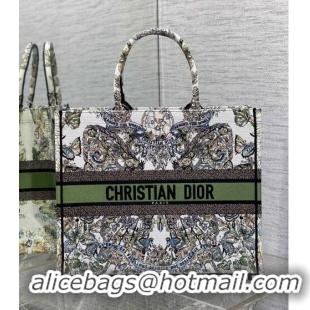 Promotional Dior Large Book Tote Bag in White and Green Butterfly Around The World Embroidery CD5032