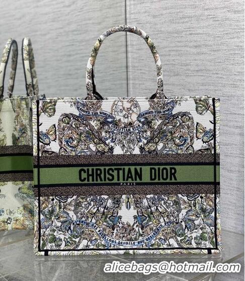 Promotional Dior Large Book Tote Bag in White and Green Butterfly Around The World Embroidery CD5032