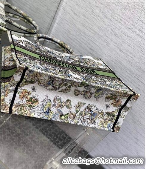 Promotional Dior Large Book Tote Bag in White and Green Butterfly Around The World Embroidery CD5032